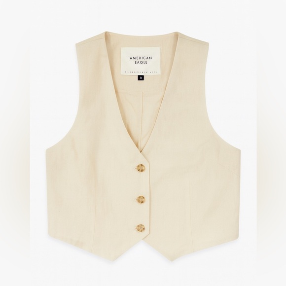American Eagle Linen-Blend Button Vest Top Beige Size M Style 1383-3500 - Picture 9 of 10